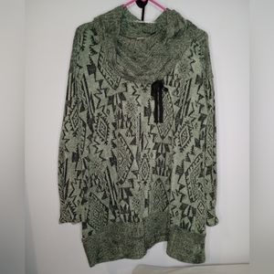One world Aztec print cowl neck pullover